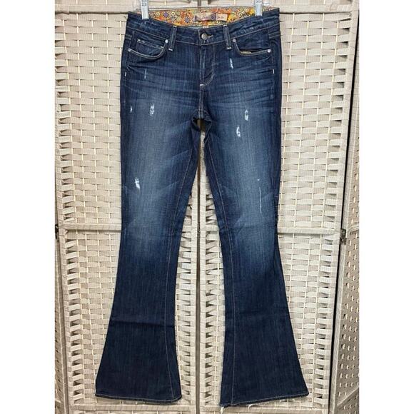 Paige Denim - Paige Lou Lou Flare Mid-Rise Jeans Women Size 27 Blue Medium Wash Distress Denim